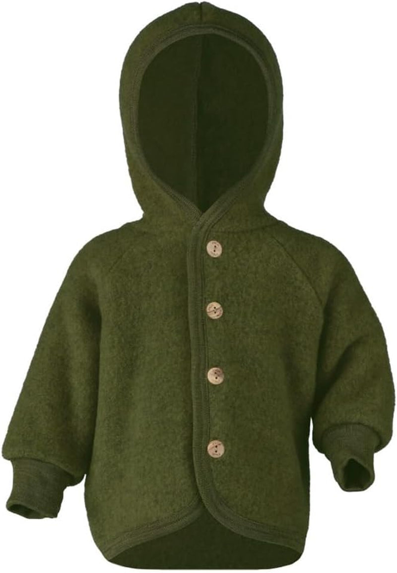 Kids Thermal Jacket Cardigan with Hood, Organic Merino Wool Fleece