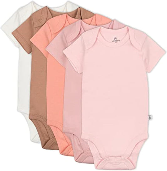 Baby-Girls 5-Pack Short Sleeve Bodysuits One-Piece 100% Organic Cotton for Infant Baby Girls