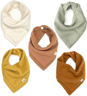 Indi GOTS Organic Muslin Baby Bandana Bibs for Boys and Girls, 4-Way Reversible Drool Bib Set