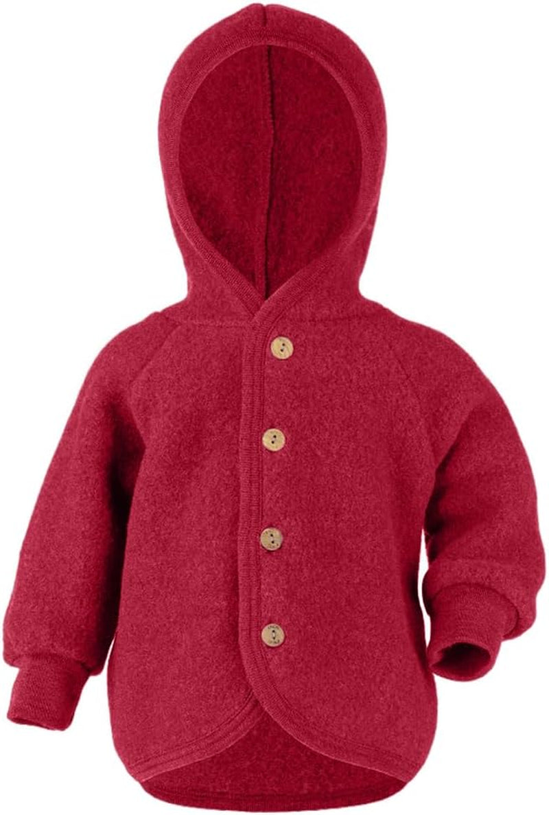 Kids Thermal Jacket Cardigan with Hood, Organic Merino Wool Fleece