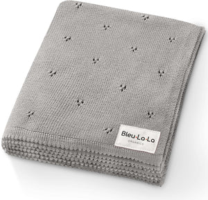 Organic Pointelle Receiving Swaddle Blanket for Boys - 100% Luxury Organic Soft Cotton Knit Warm Cozy Cuddle Stroller Crib Blanket for Newborns, Infants, & Toddlers (Powder Blue)